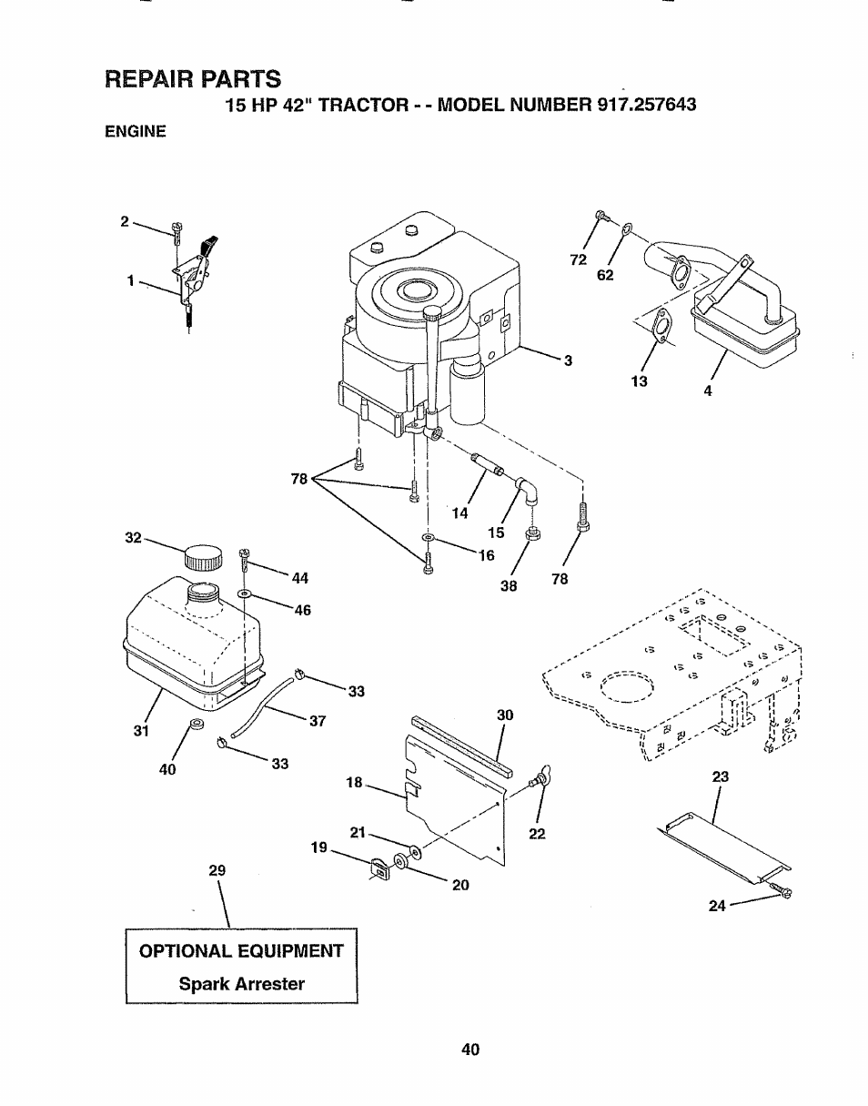 Repair parts | Sears 917.257643 User Manual | Page 40 / 56