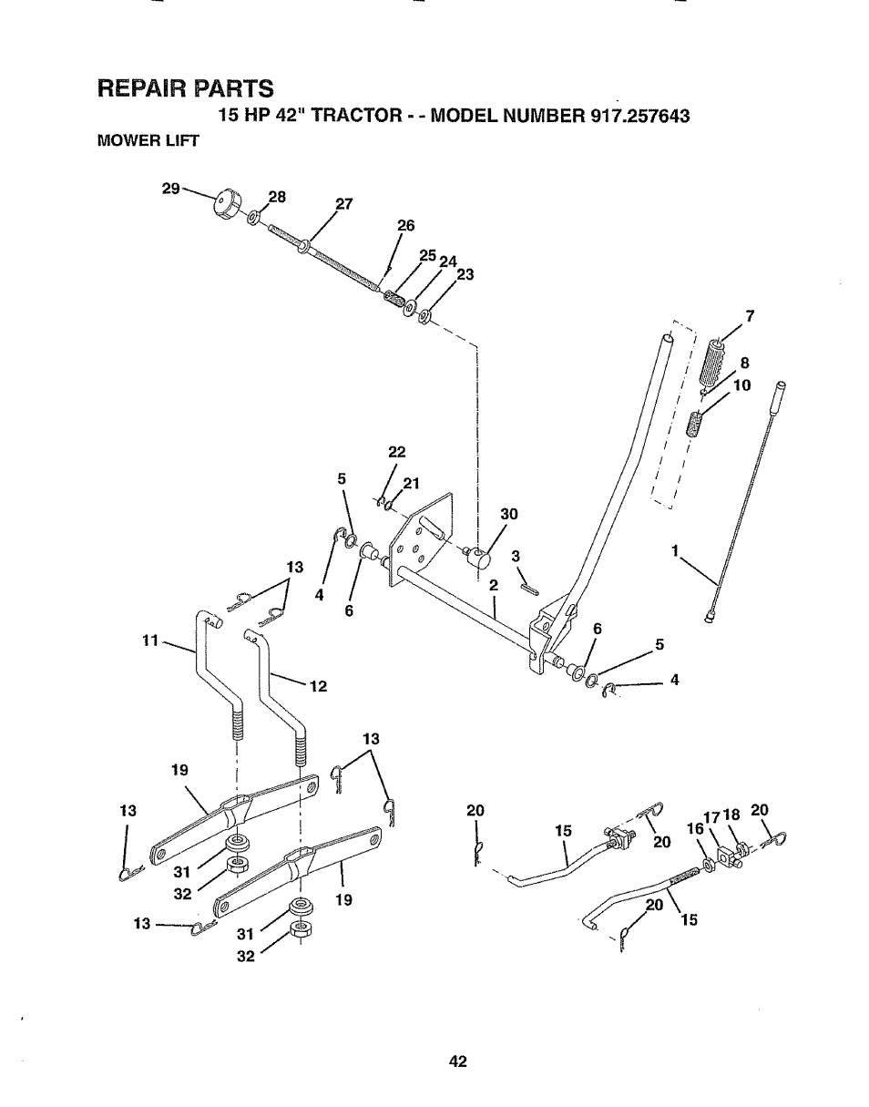 Repair parts | Sears 917.257643 User Manual | Page 42 / 56