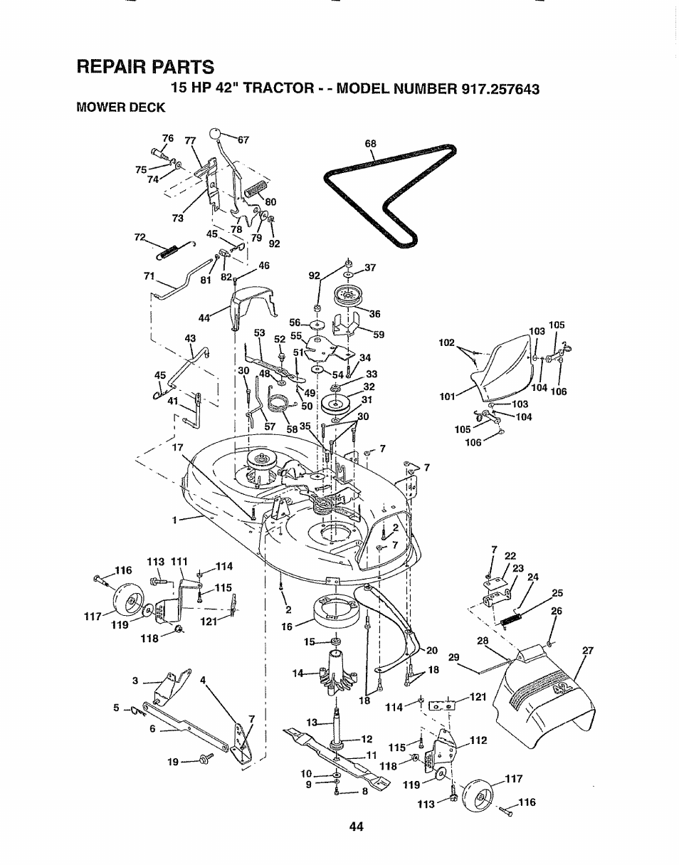 Repair parts | Sears 917.257643 User Manual | Page 44 / 56