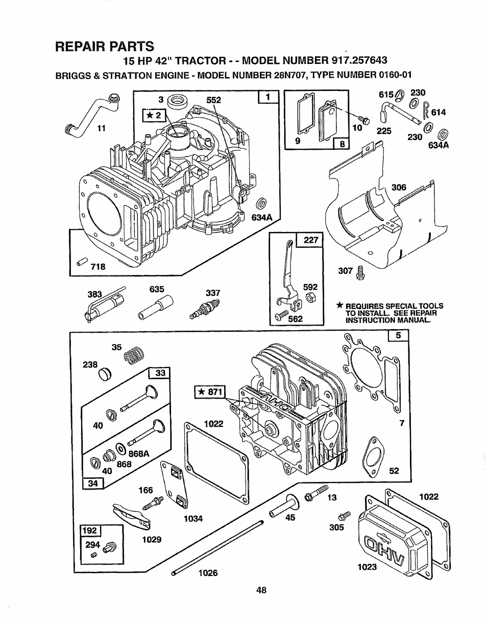 Repair parts | Sears 917.257643 User Manual | Page 48 / 56