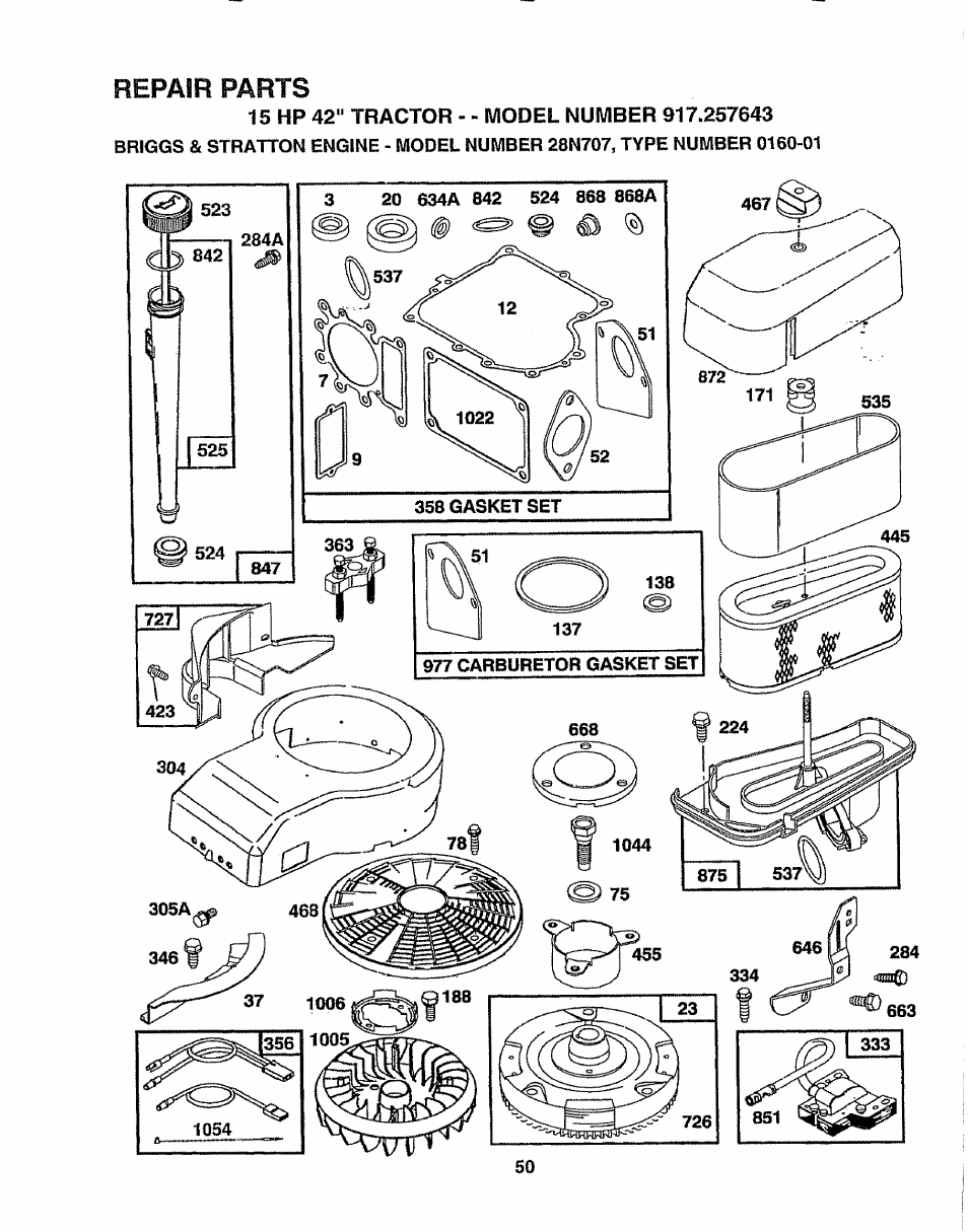 Repair parts | Sears 917.257643 User Manual | Page 50 / 56