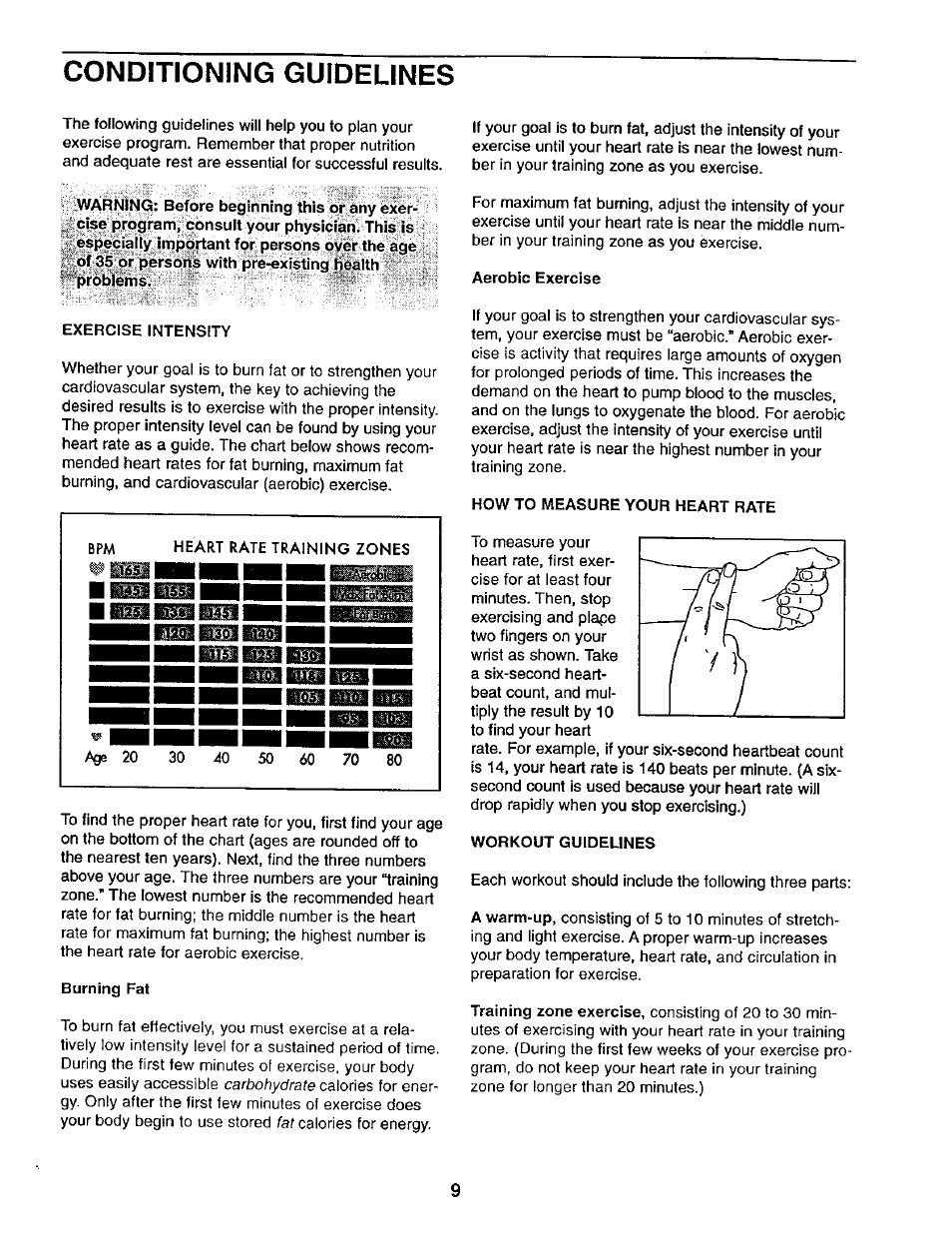 Conditioning guidelines, F^probiemsr, Jiealth | Sears 831.28822 User Manual | Page 9 / 12