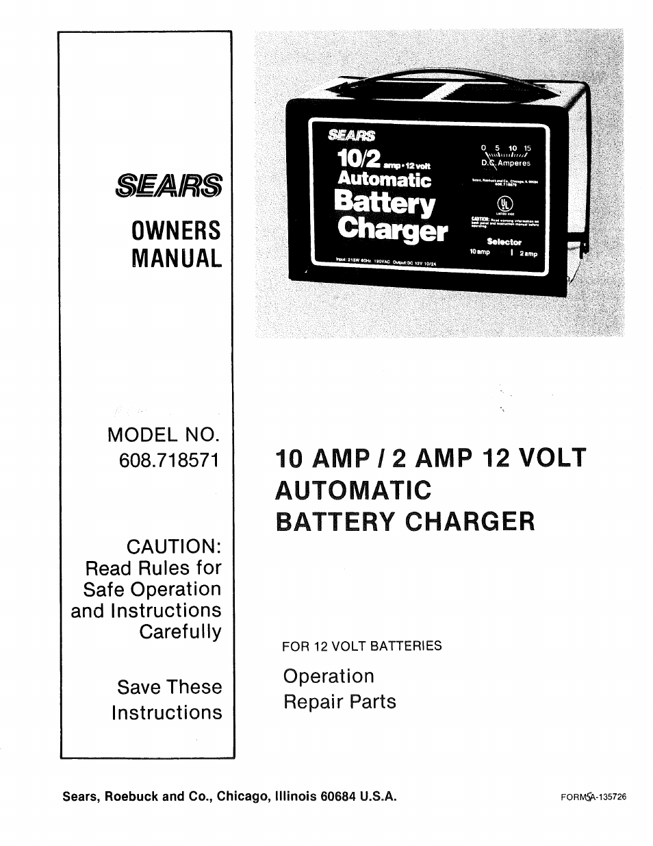 Sears 608.718571 User Manual | 6 pages