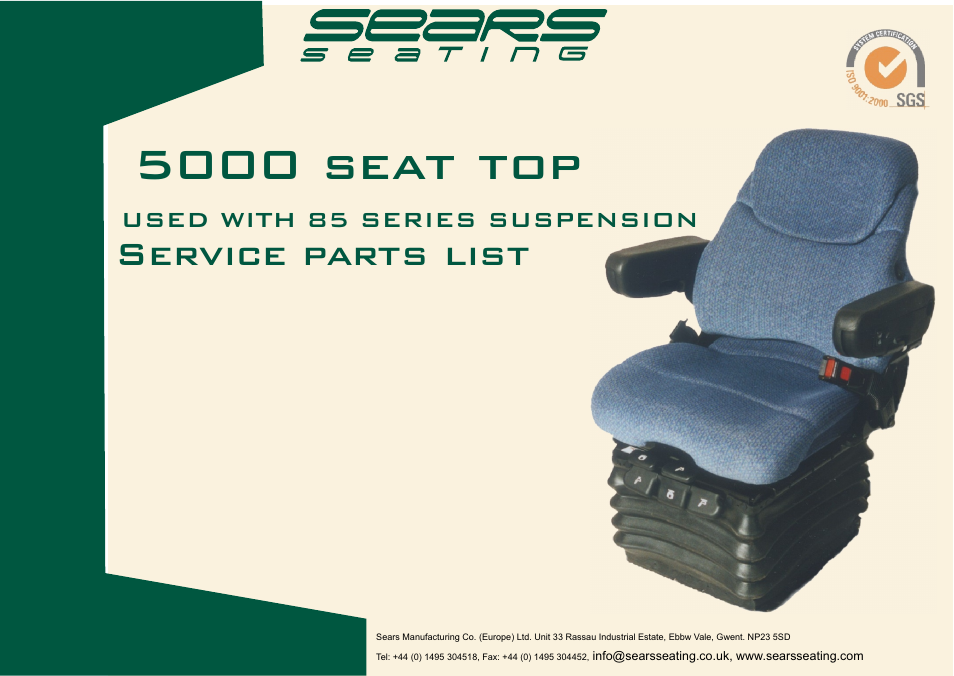 5000 seat top, Service parts list, Used with 85 series suspension | Sears Seat Top 5000 User Manual | Page 5 / 10