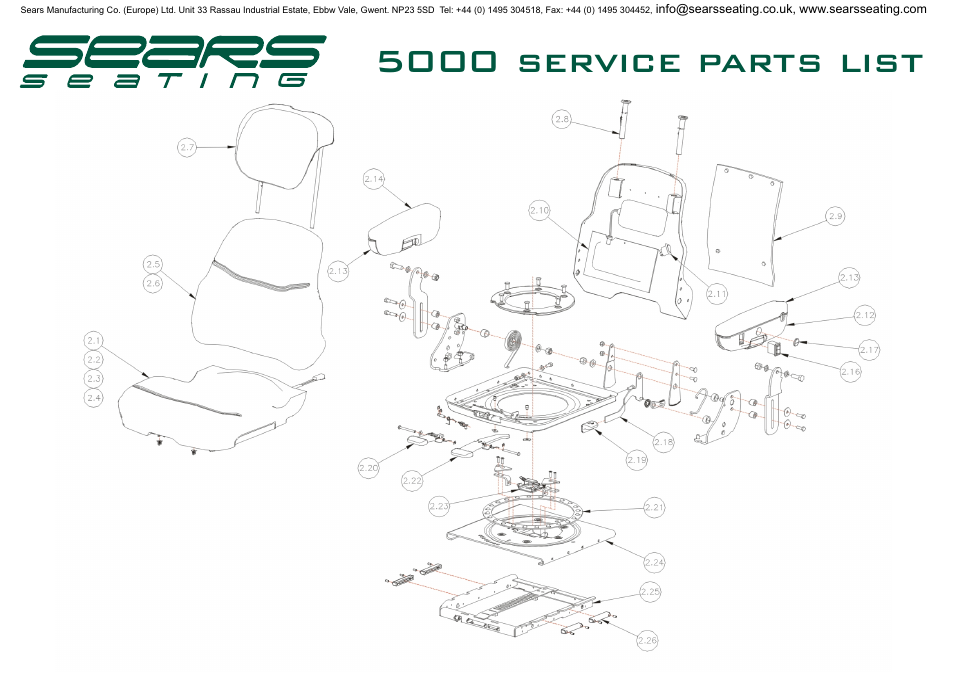 5000 service parts list | Sears Seat Top 5000 User Manual | Page 7 / 10