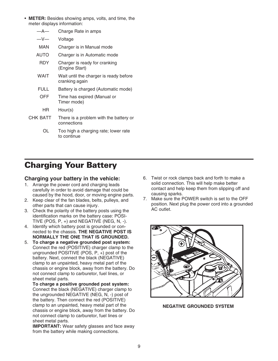 Charging your battery | Sears 200.71232 User Manual | Page 11 / 16