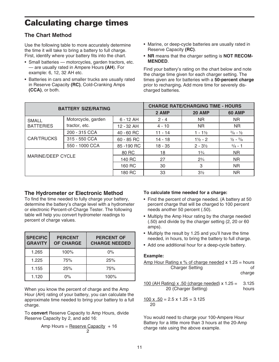 Calculating charge times | Sears 200.71232 User Manual | Page 13 / 16