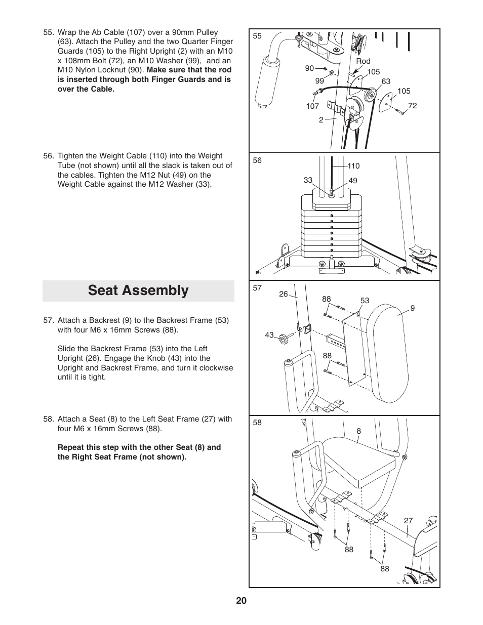 Seat assembly | Sears 831.154020 User Manual | Page 20 / 35