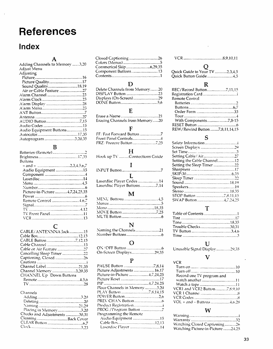 References, Index | Sears 274.4279839 User Manual | Page 35 / 36