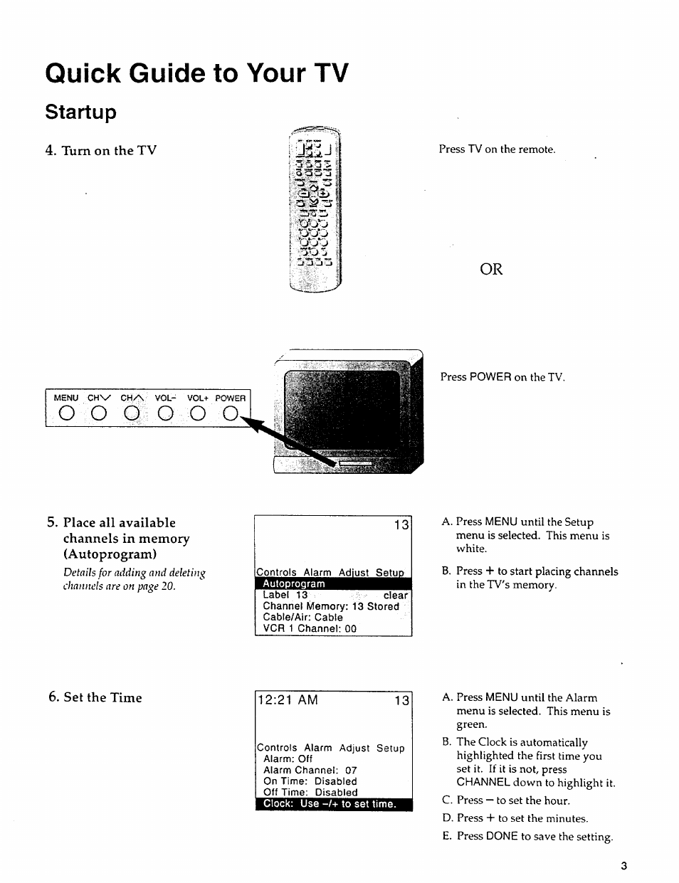 Quick guide to your tv, Startup, Turn on the tv | О о о ооо | Sears 274.4279839 User Manual | Page 6 / 36