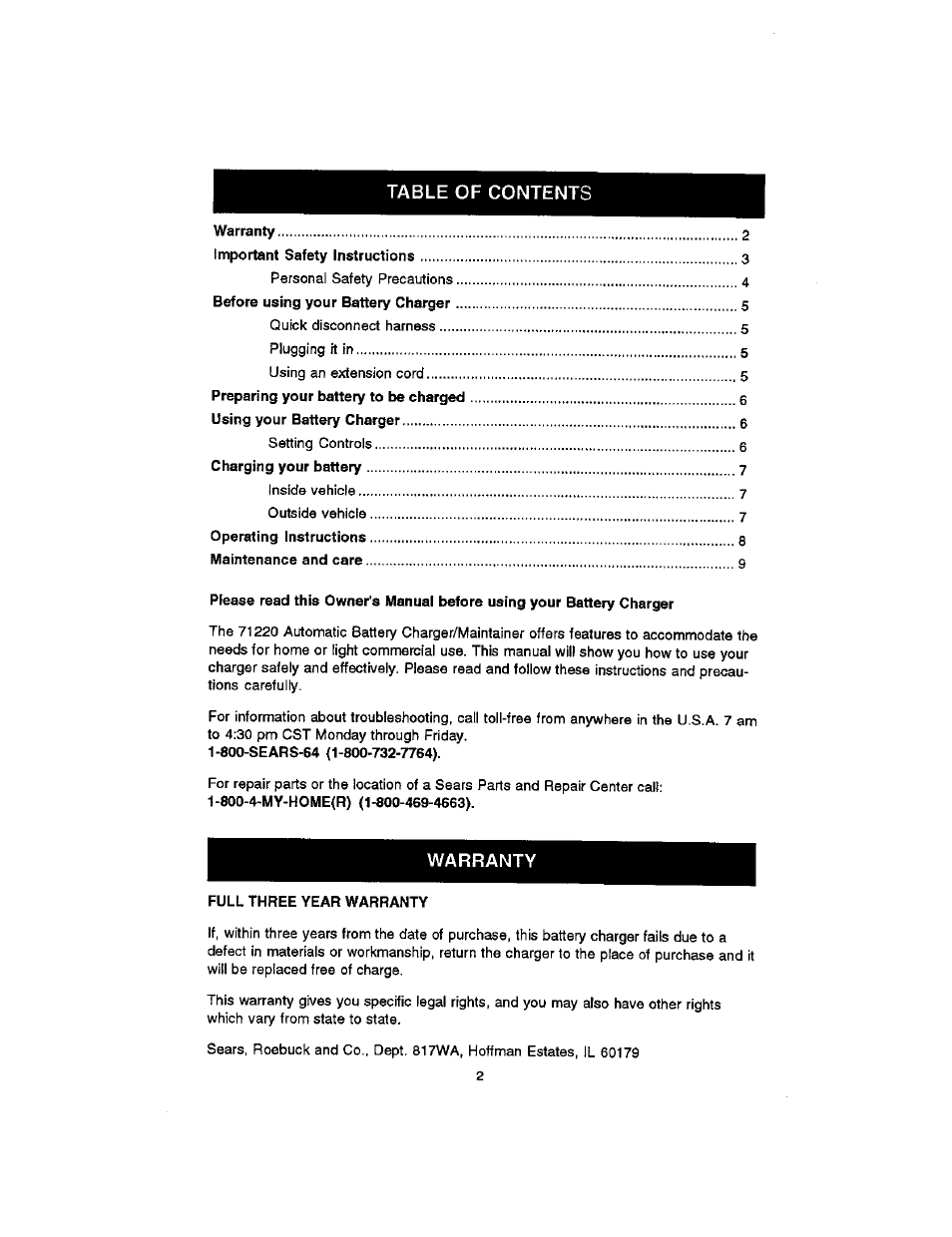 Sears DIEHARD 200.7122 User Manual | Page 2 / 10
