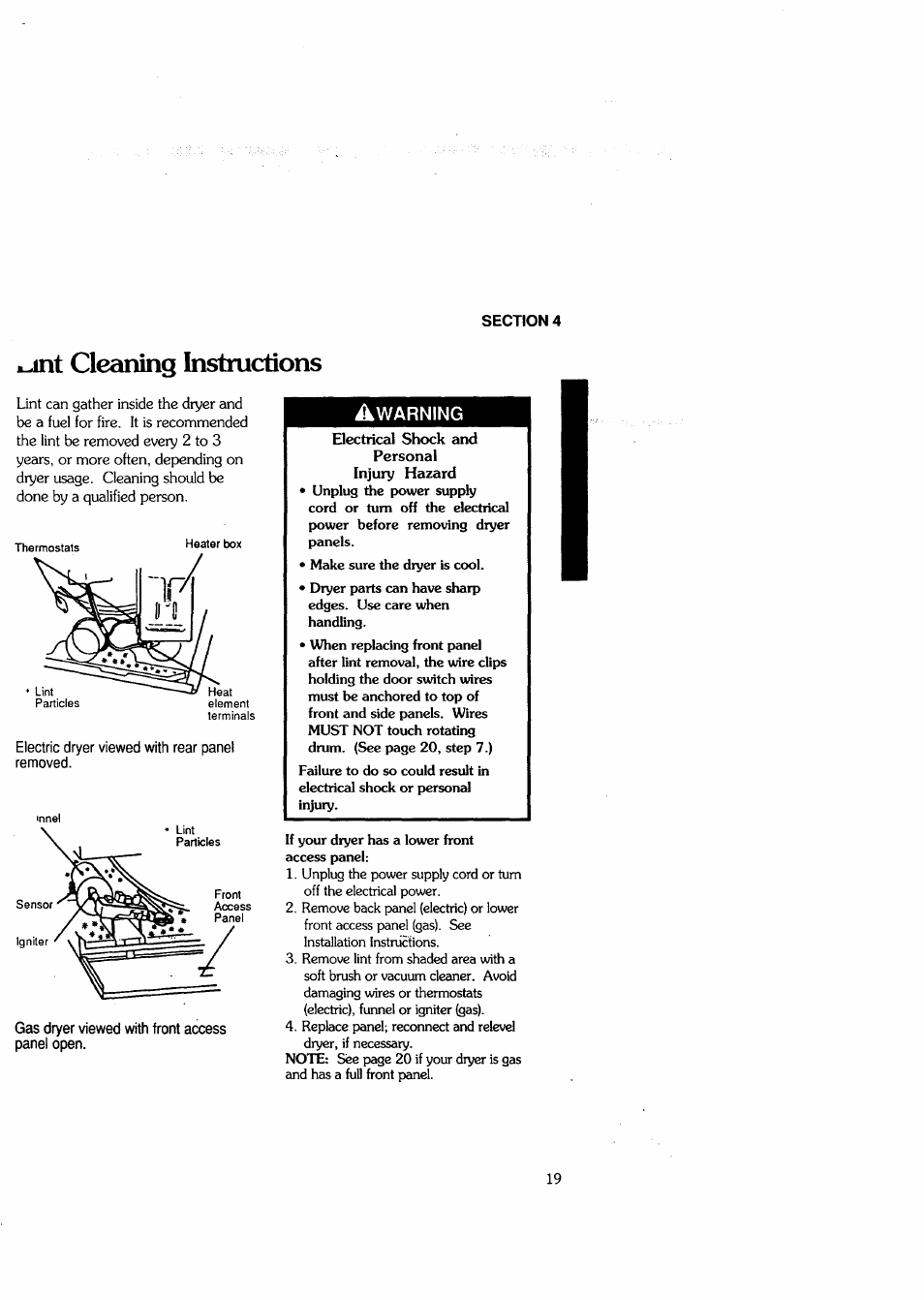 Cleaning instructions | Sears Clothes Dryer User Manual | Page 19 / 24