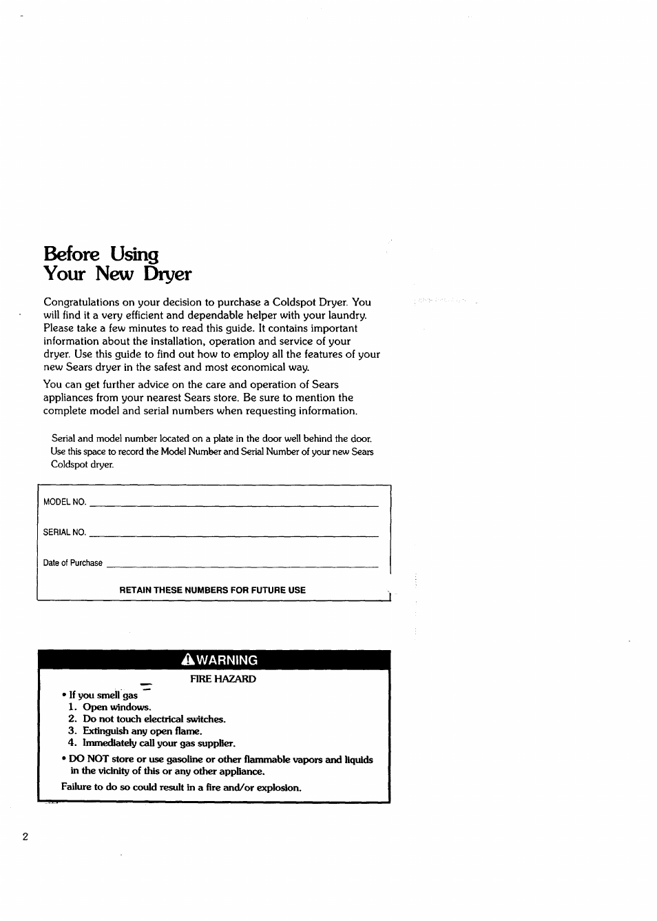 Before using your new dryer | Sears Clothes Dryer User Manual | Page 2 / 24