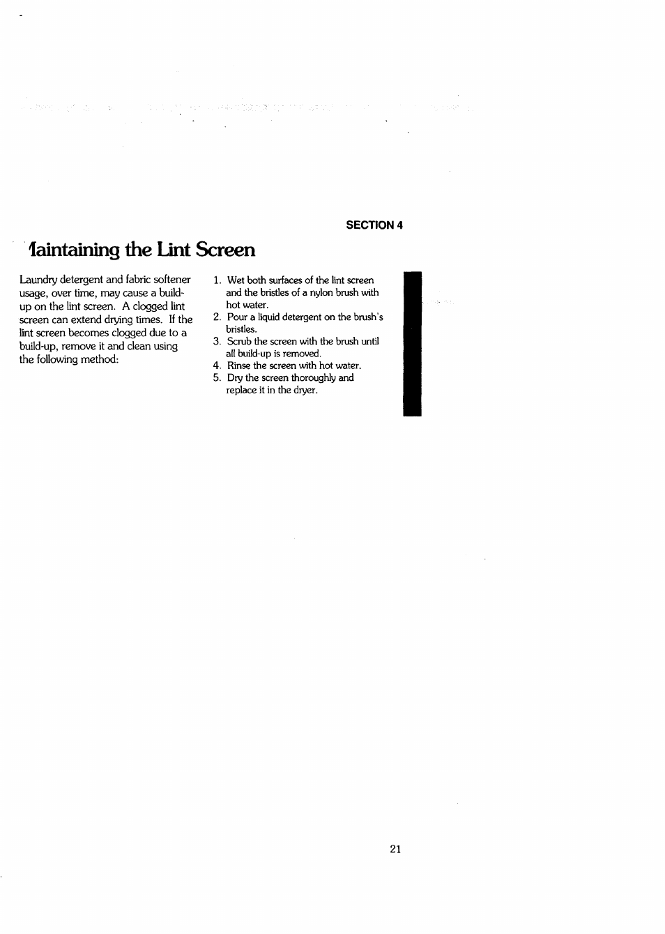 Laintaining the unt screen | Sears Clothes Dryer User Manual | Page 21 / 24