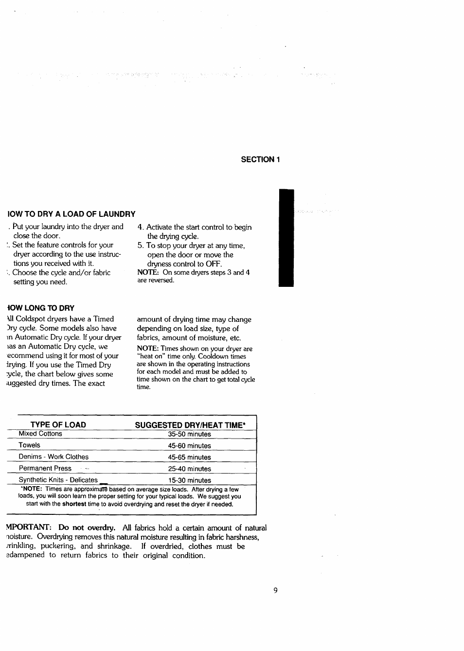 Low to dry a load of laundry, Iow long to dry | Sears Clothes Dryer User Manual | Page 9 / 24