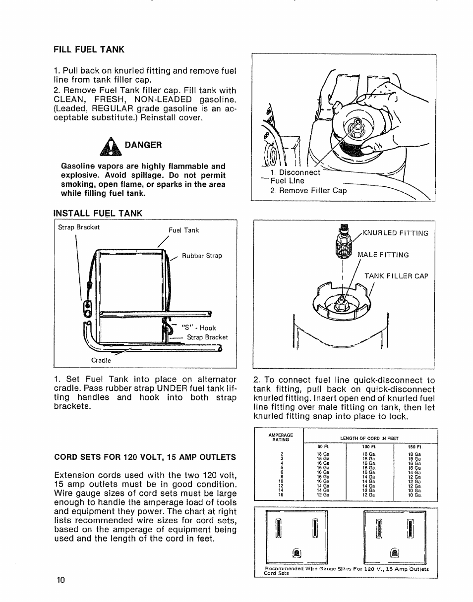 Fill fuel tank, Fuel line . remove filler cap | Sears 580.32601 User Manual | Page 12 / 41
