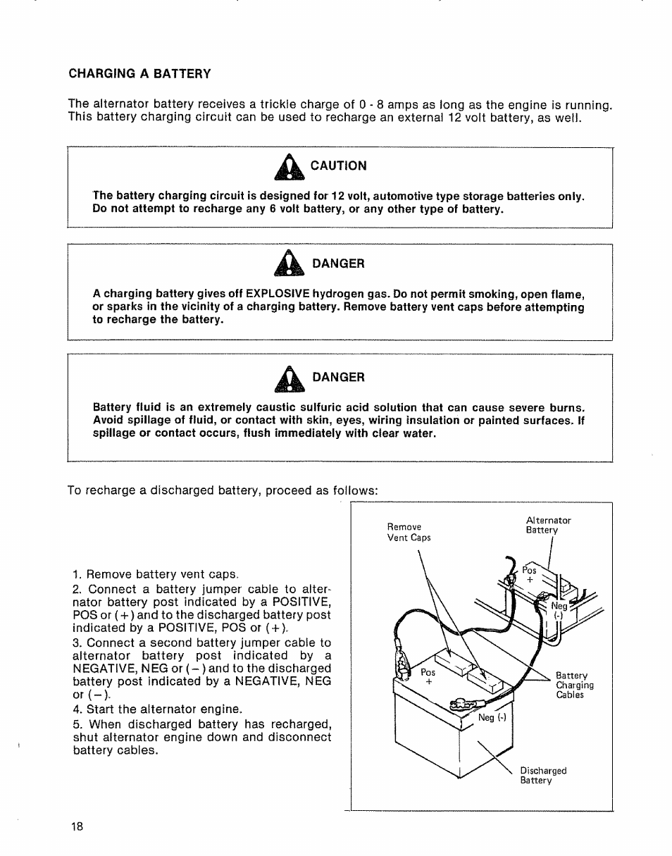 Charging a battery, Caution, Danger | Sears 580.32601 User Manual | Page 20 / 41