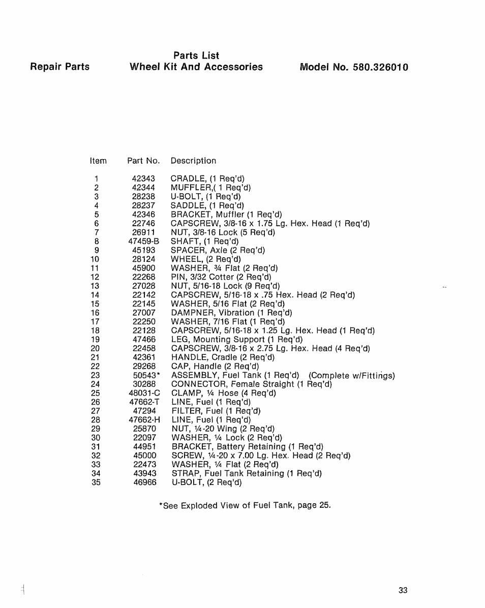 Repair parts | Sears 580.32601 User Manual | Page 35 / 41