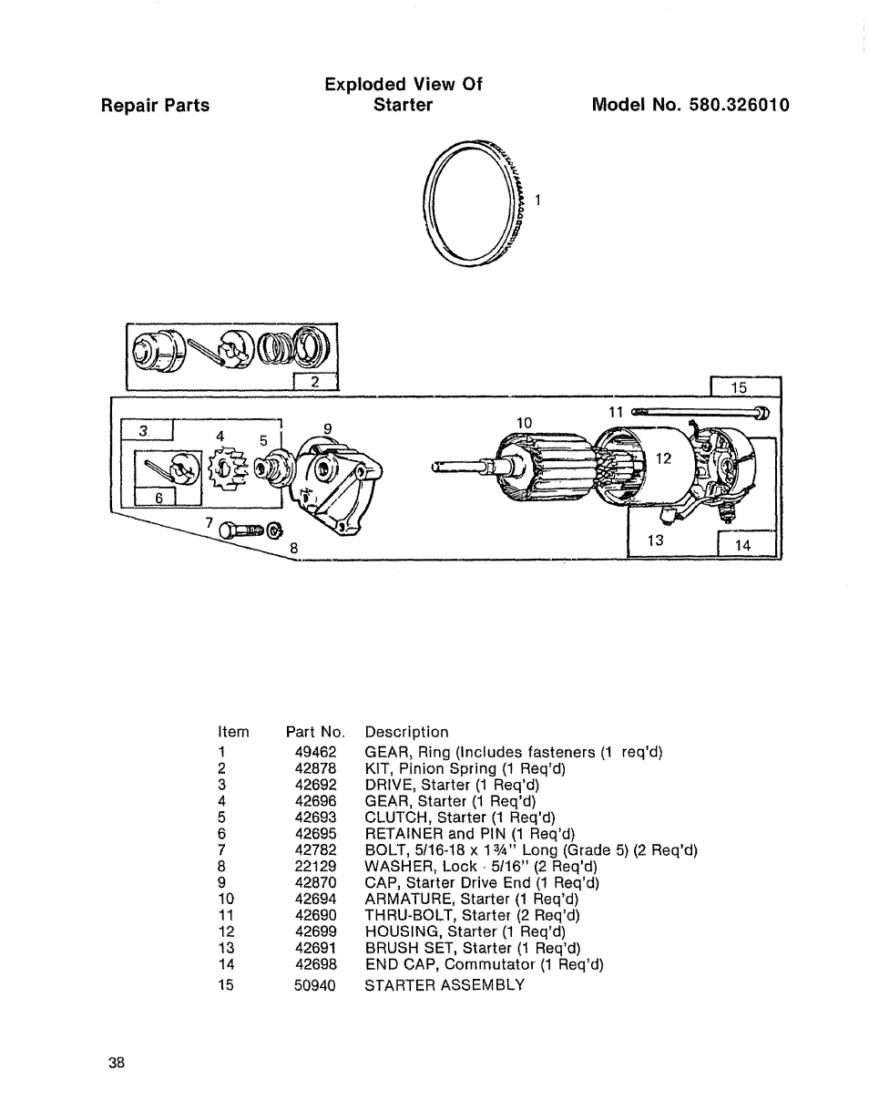 Repair parts | Sears 580.32601 User Manual | Page 40 / 41