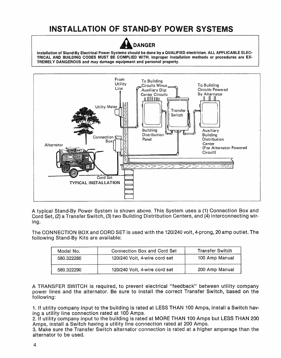 Installation of stand-by power systems | Sears 580.32601 User Manual | Page 6 / 41