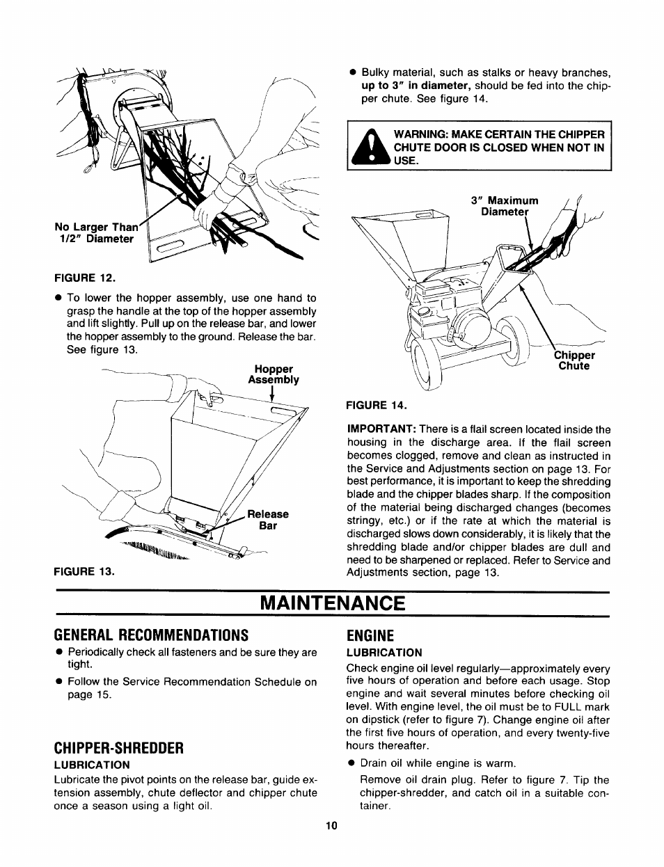 Maintenance, General recommendations, Chipper-shredder | Engine | Sears 247.797851 User Manual | Page 10 / 24