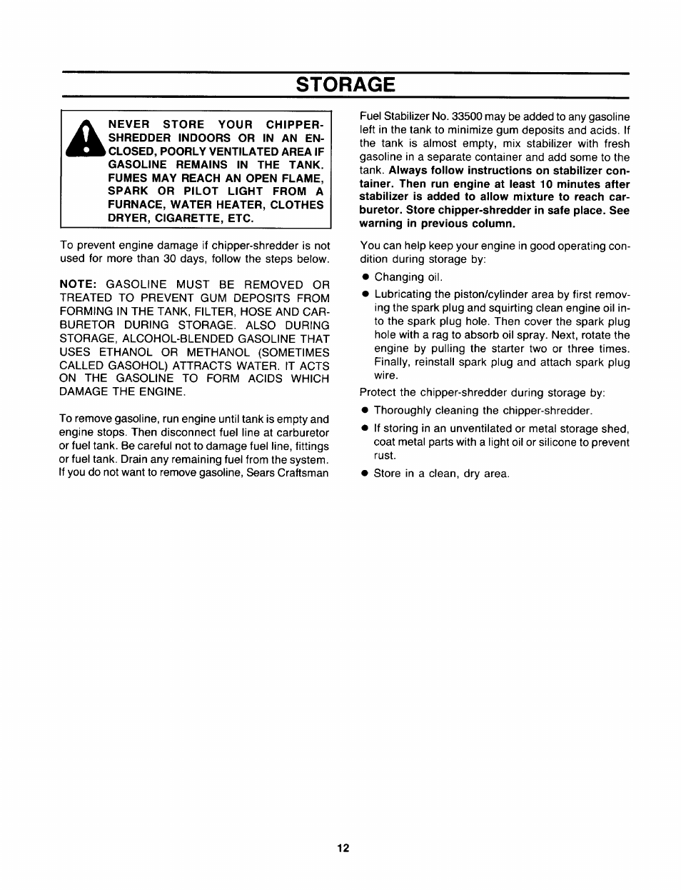 Storage | Sears 247.797851 User Manual | Page 12 / 24