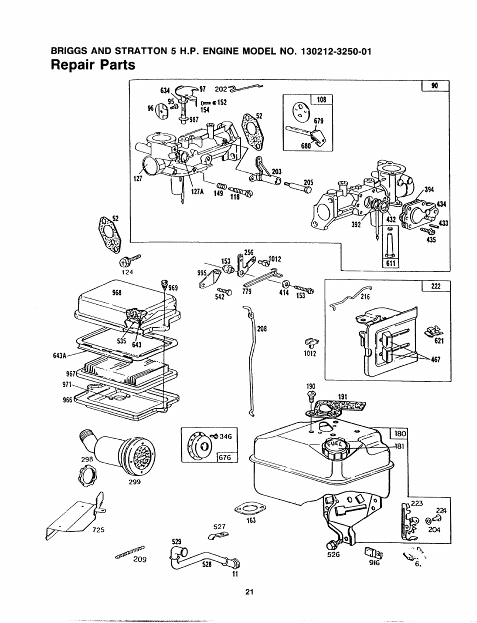 Repair parts | Sears 247.797851 User Manual | Page 21 / 24