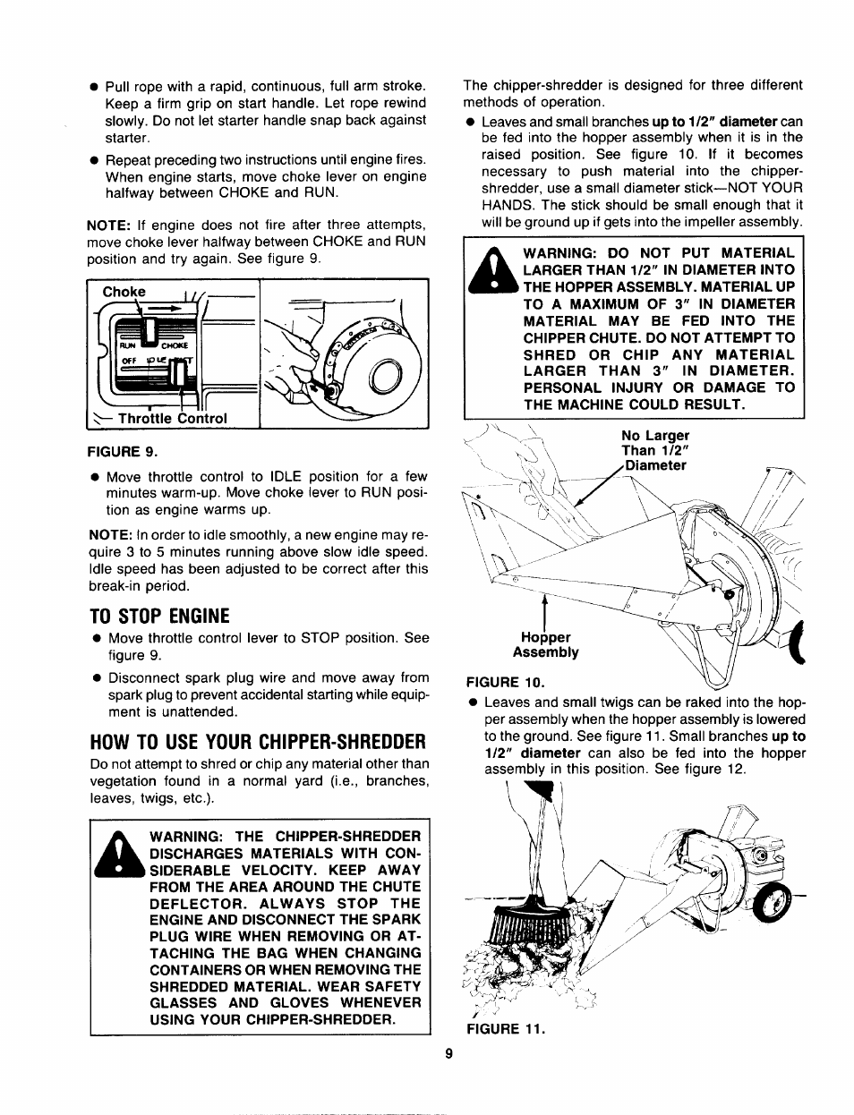 To stop engine, How to use your chipper-shredder | Sears 247.797851 User Manual | Page 9 / 24