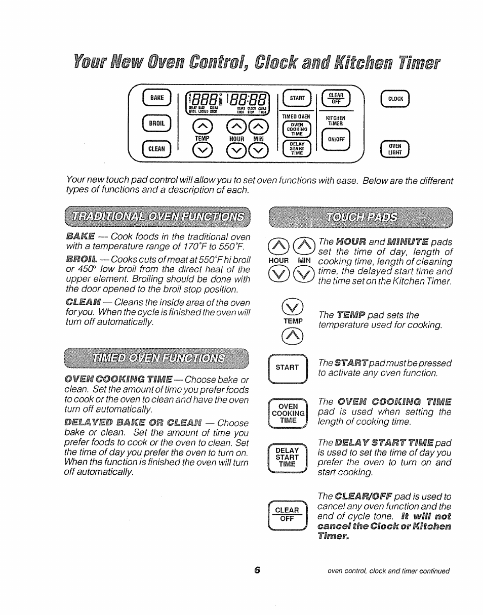Шаг new oven control, &mk mi шыт timer | Sears KENMORE 911.41369 User Manual | Page 6 / 50