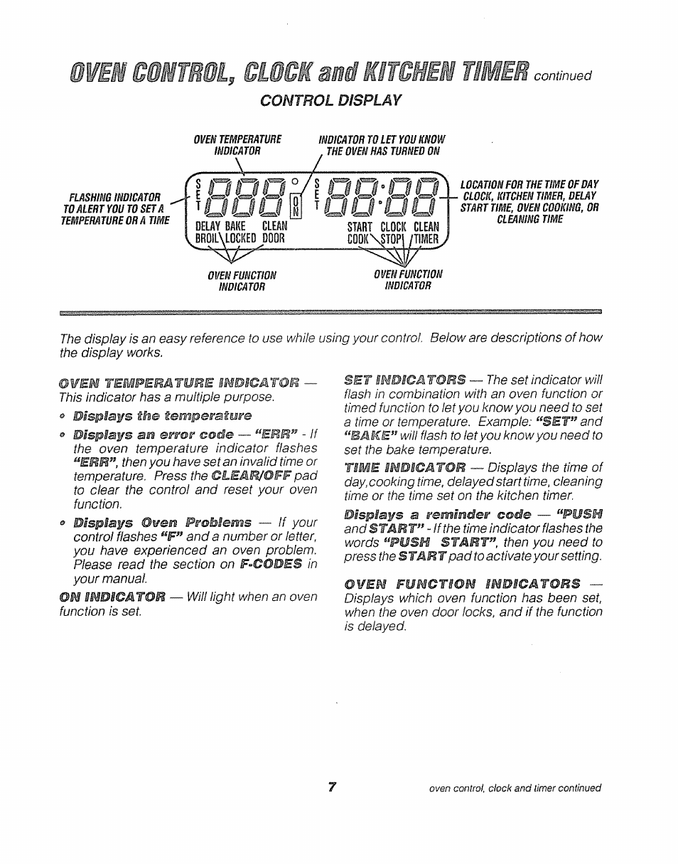Mm mumm, ma md kitchen rmm connnueä, Delay bake gleam start clock clean, 3k\st0pi /til | Rmm connnueä, Ouol, Kitchen, Mm mumm, ma, Control display | Sears KENMORE 911.41369 User Manual | Page 7 / 50
