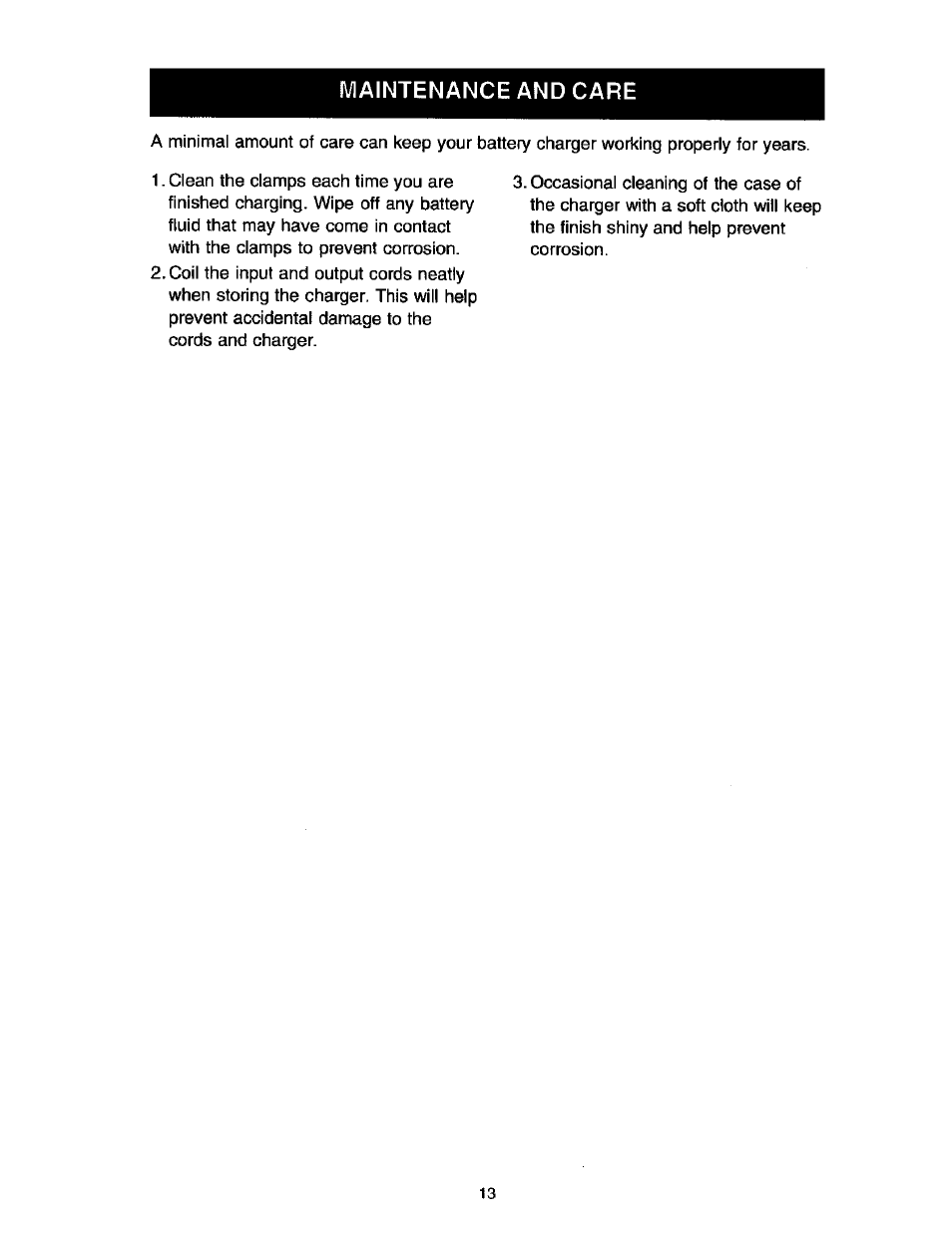 Maintenance and care | Sears DIEHARD 200.71223 User Manual | Page 13 / 16