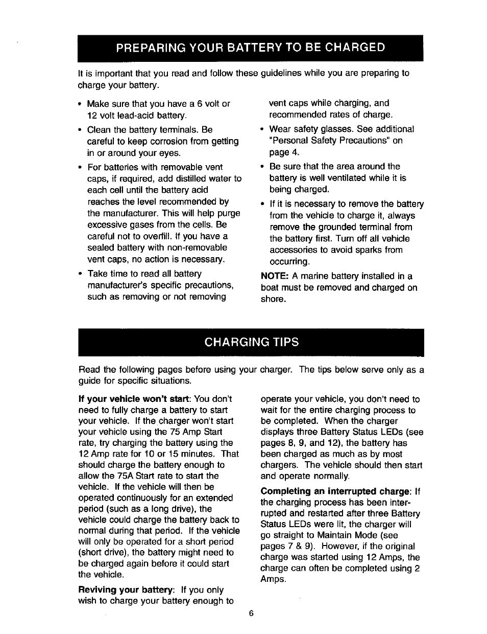 Preparing your battery to be charged, Charging tips | Sears DIEHARD 200.71223 User Manual | Page 6 / 16