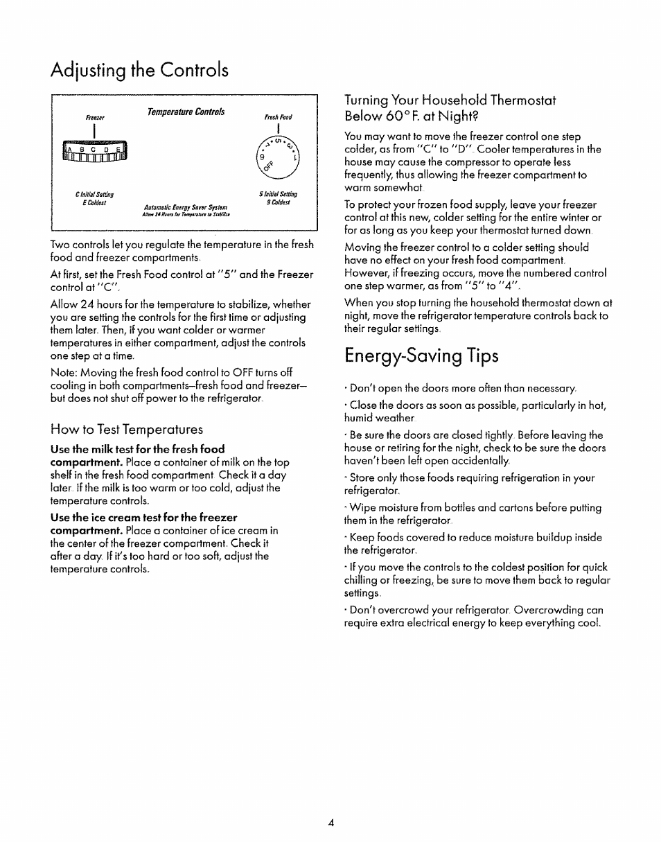 How to test temperatures, Adjusting the controls, Energy-saving tips | Sears 52268 User Manual | Page 4 / 16