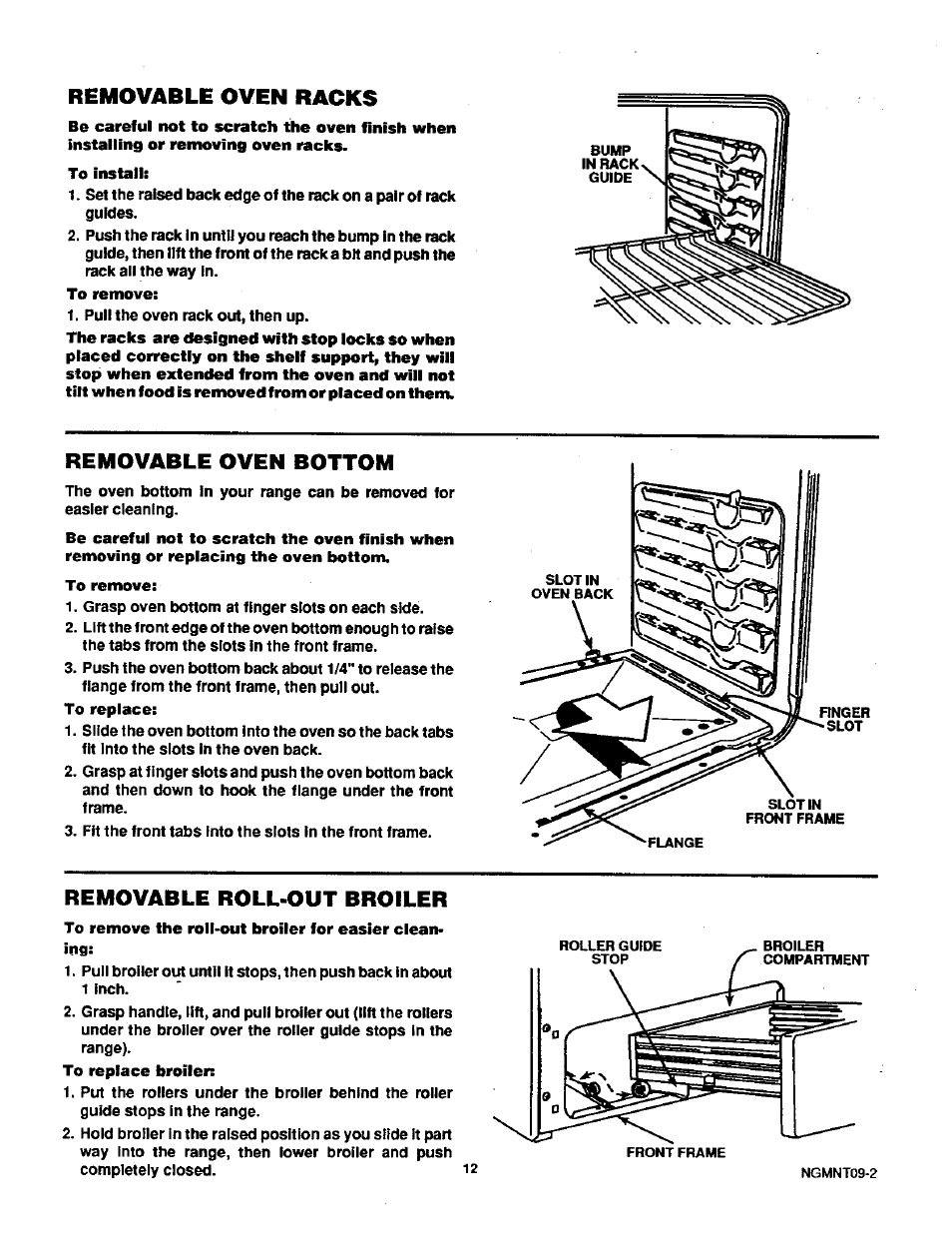 Removable oven racks, Removable oven bottom, Removable roll-out broiler | Sears 71381 User Manual | Page 13 / 20