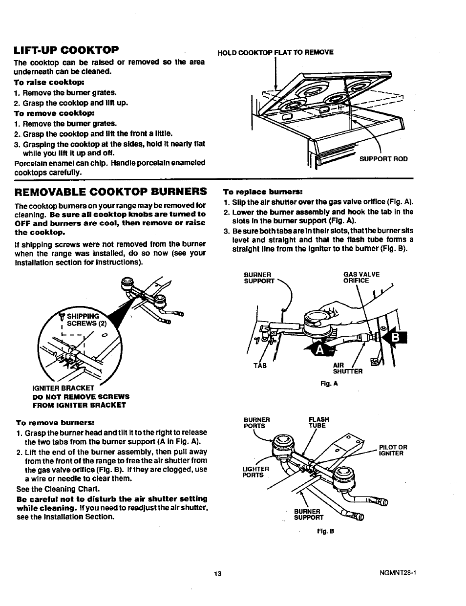 Lift-up cooktop, Removable cooktop burners | Sears 71381 User Manual | Page 14 / 20