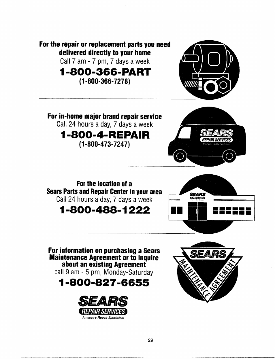 1 -800-366-part, 1 -800-4-repair | Sears 247.37035 User Manual | Page 27 / 50