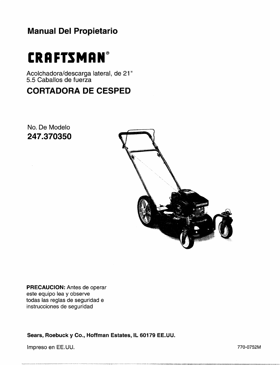 Crrftsmnr, Manual del propietario, Cortadora de cesped | Sears 247.37035 User Manual | Page 31 / 50