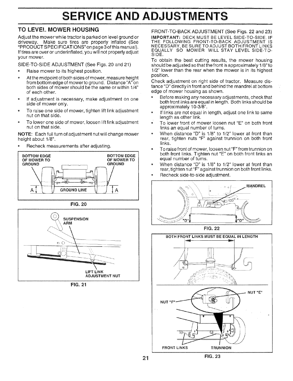 Service and adjustments | Sears 917.259567 User Manual | Page 21 / 56