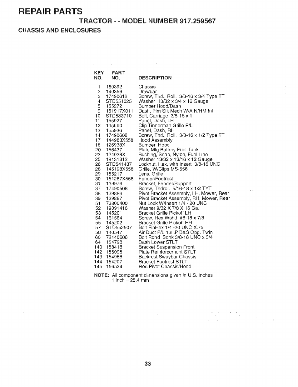 Repair parts | Sears 917.259567 User Manual | Page 33 / 56