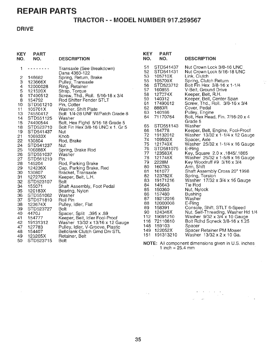 Repair parts | Sears 917.259567 User Manual | Page 35 / 56