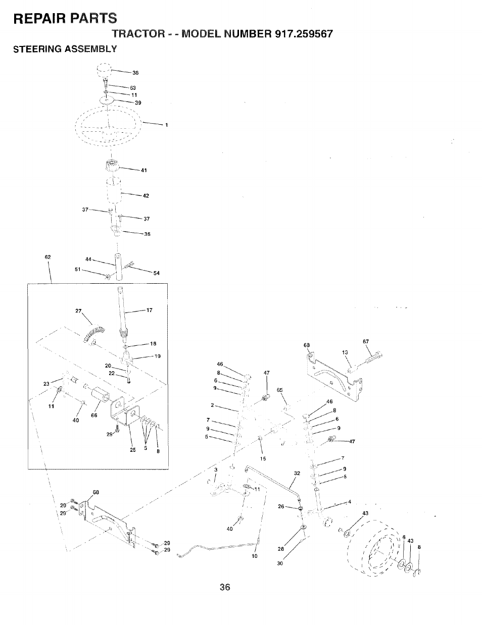 Repair parts, Steering assembly | Sears 917.259567 User Manual | Page 36 / 56