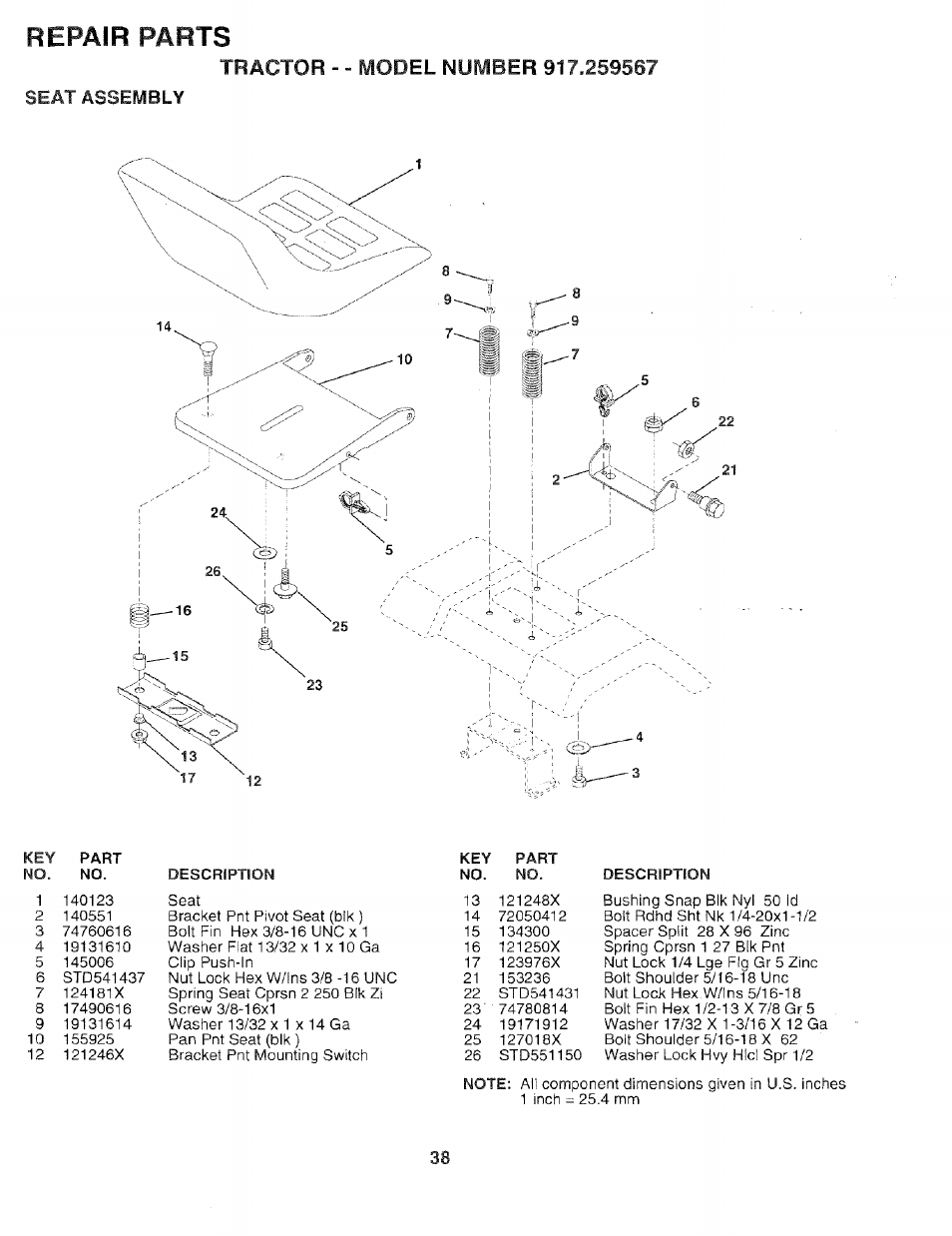 Repair parts | Sears 917.259567 User Manual | Page 38 / 56