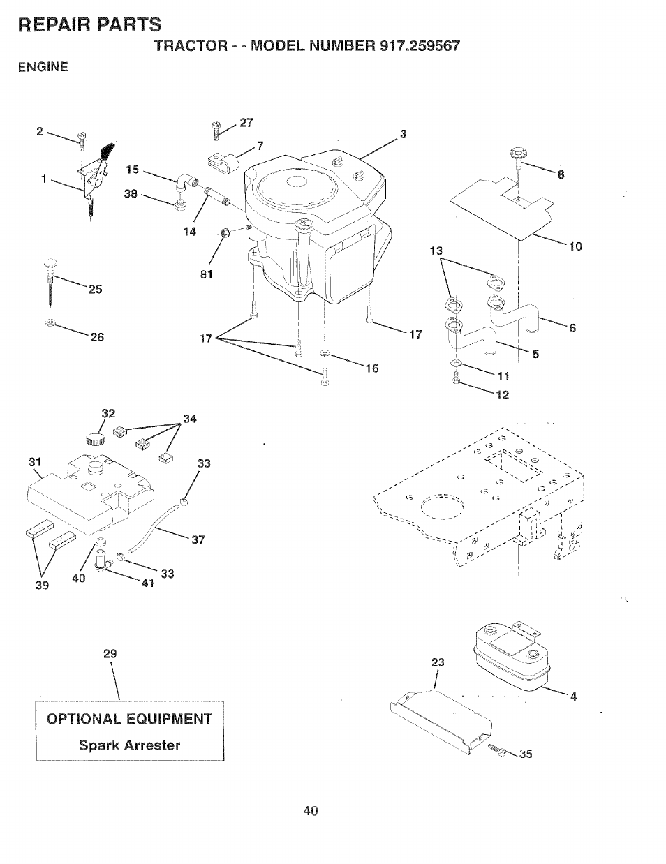 Repair parts | Sears 917.259567 User Manual | Page 40 / 56