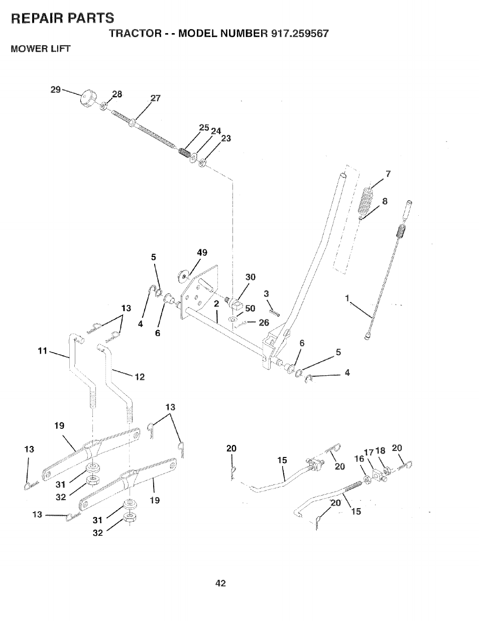 5“ v, Repair parts, Jife | Sears 917.259567 User Manual | Page 42 / 56