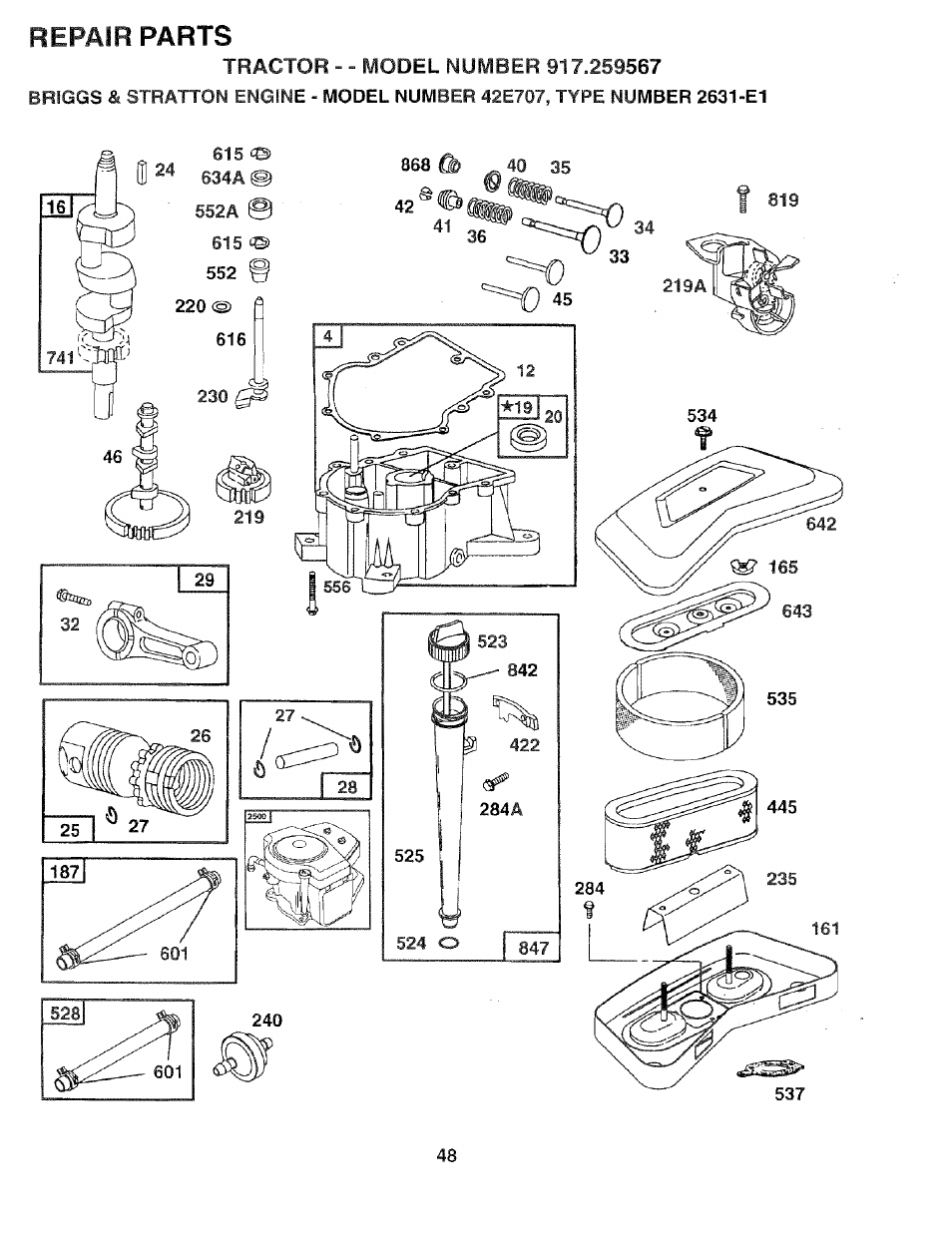 Repair parts | Sears 917.259567 User Manual | Page 48 / 56