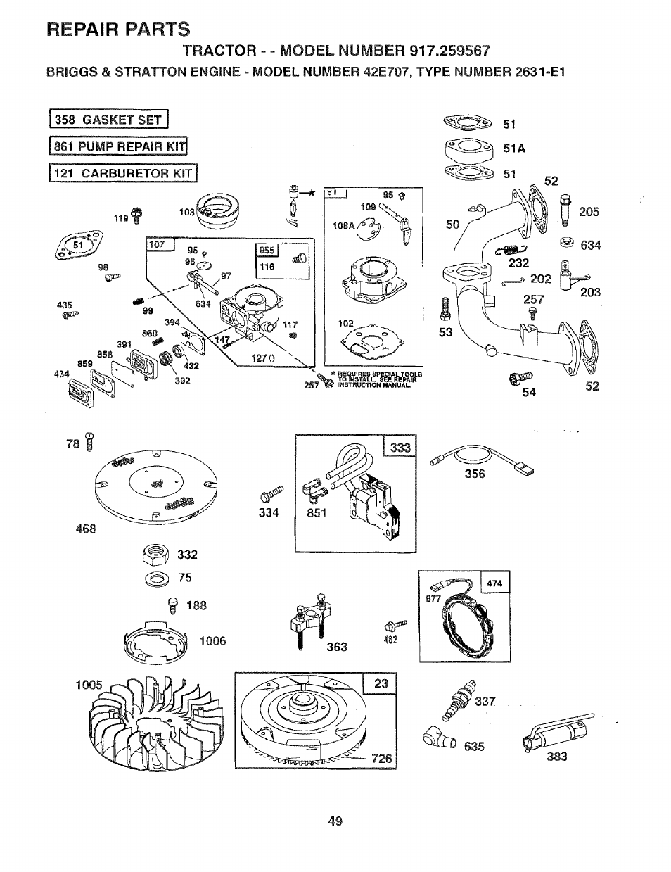 Repair parts | Sears 917.259567 User Manual | Page 49 / 56