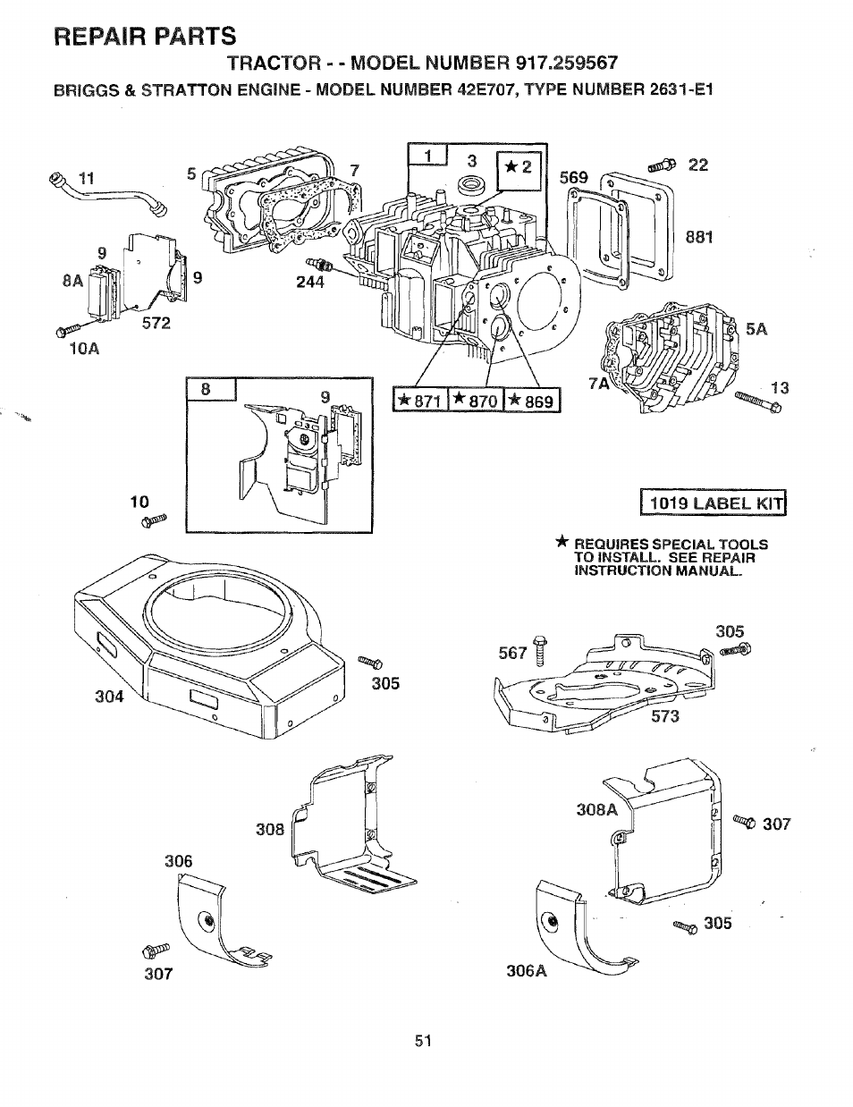 Afissp 22, Repair parts | Sears 917.259567 User Manual | Page 51 / 56
