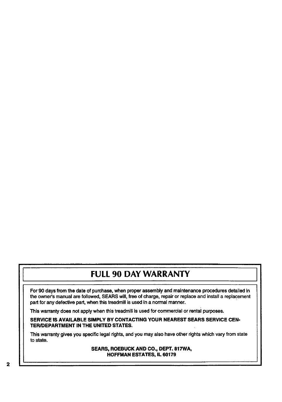 Full 90 day warranty | Sears 831.297452 User Manual | Page 2 / 16