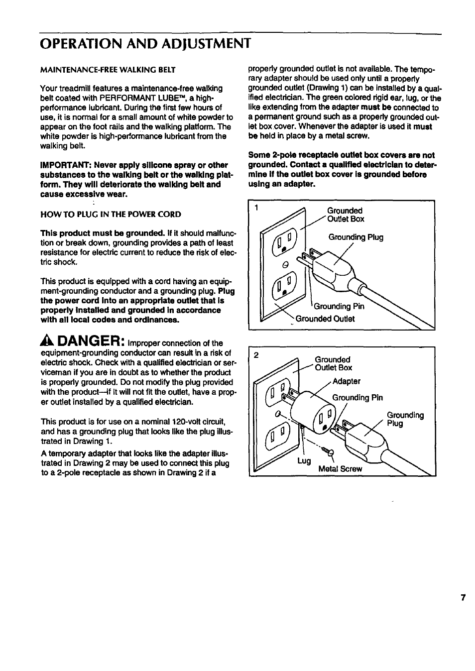 Operation and adjustment, A danger | Sears 831.297452 User Manual | Page 7 / 16