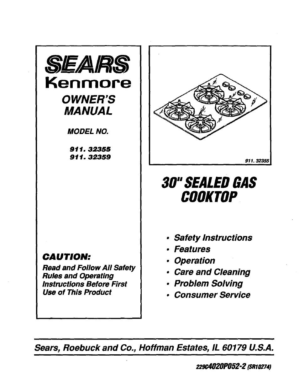 Sears KENMORE 911.3235S User Manual | 12 pages